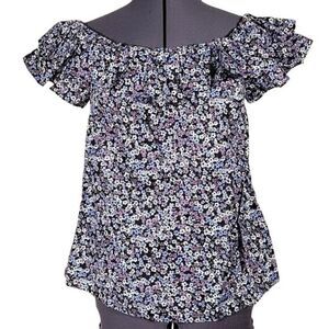 Michael Kors Purple Floral Off-Shoulder Top Sz S